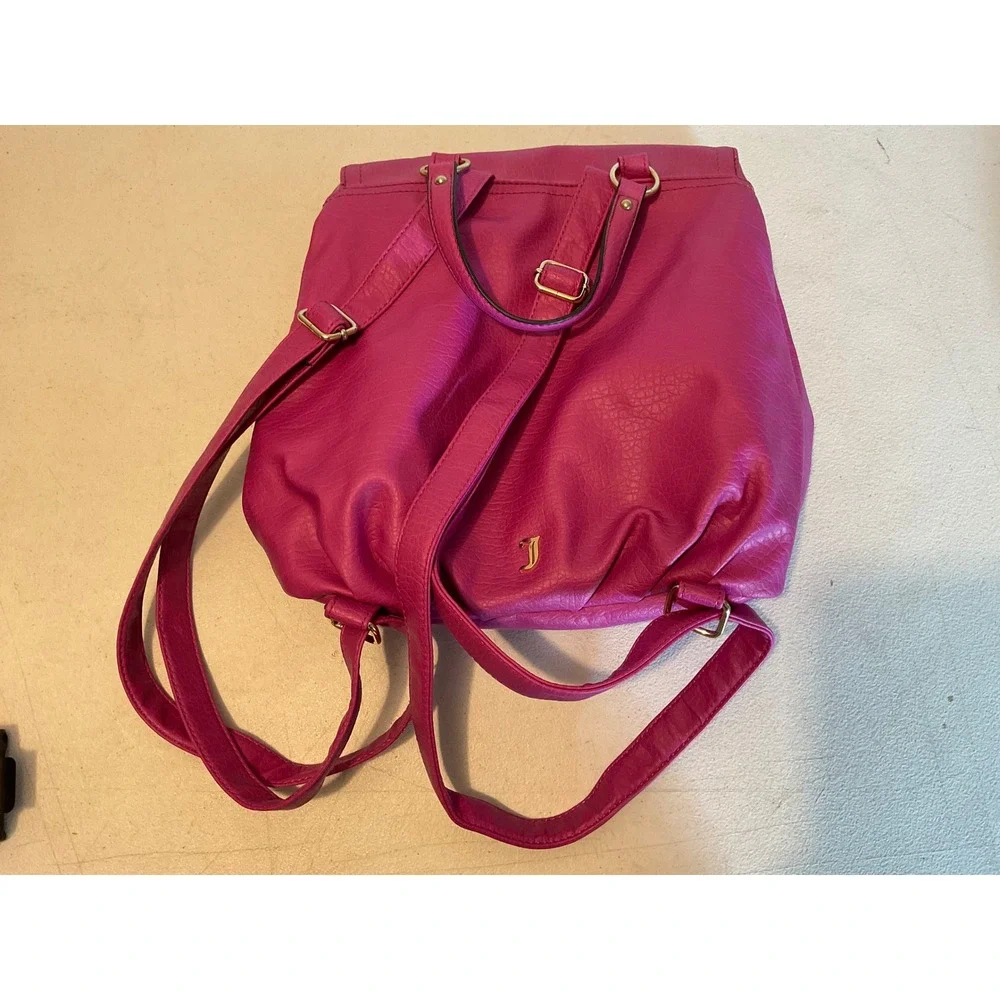 Juicy Couture Magenta Pink Pebbled Faux Leather Backpack Gold Crown Logo Bag